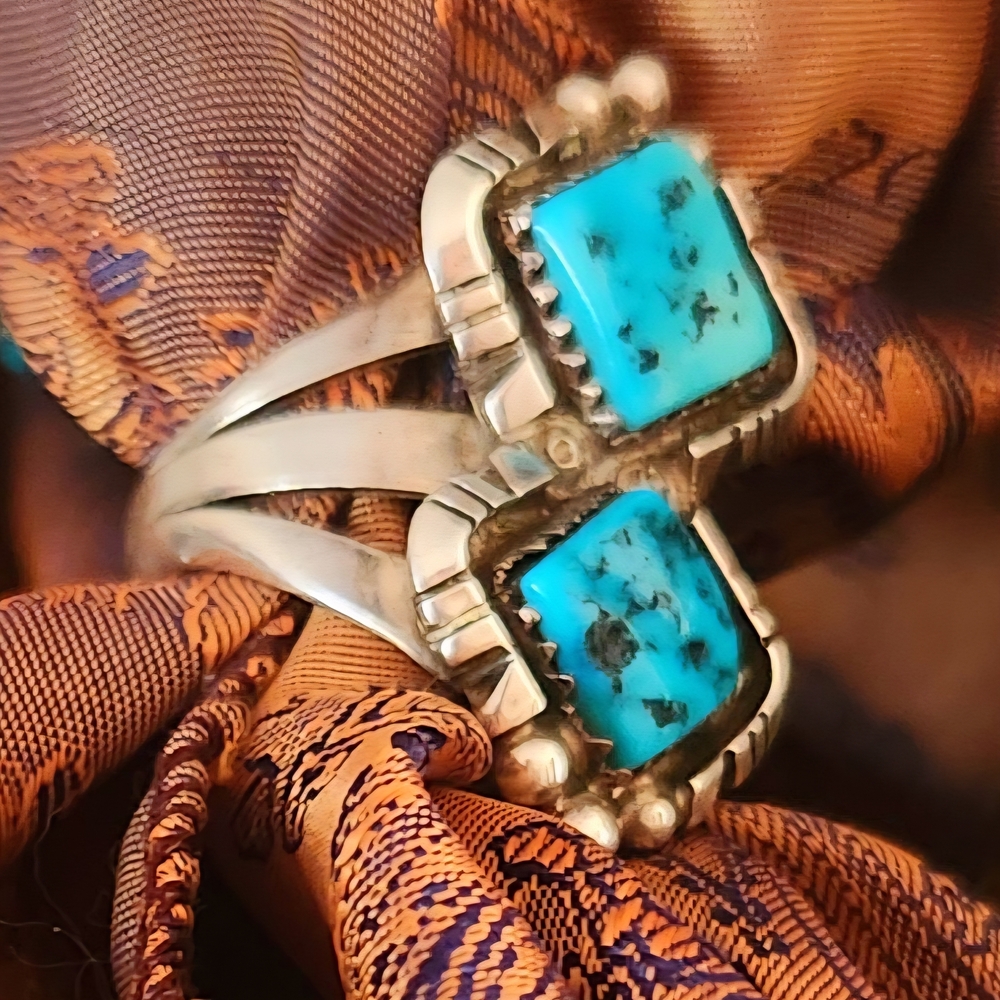 Sleeping Beauty Turquoise and Sterling Double Stone Ring